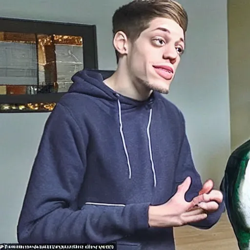 Prompt: pete davidson telling someone about the ethereum merge how cool it is, it's going to be so cool, you need to buy eth now, this is financial advice he says urgently