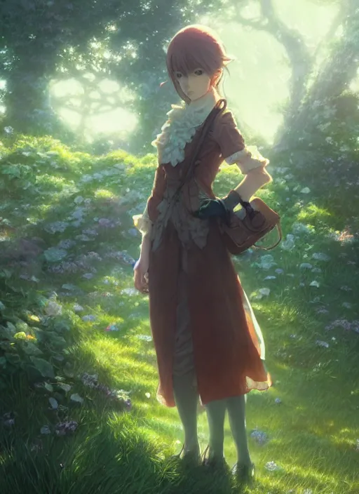 Image similar to a portrait of the emerald herald in the garden, intricate, tone mapped, ambient lighting, highly detailed, digital painting, concept art, sharp focus, by makoto shinkai and akihiko yoshida and hidari and wlop