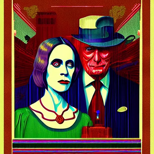 Image similar to american computerized gothic, digital art