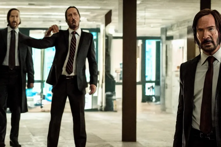 Image similar to film still of saul goodman from better call saul fighting john wick in the new john wick movie