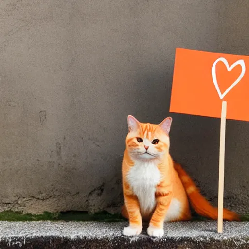 Image similar to cute orange tabby cat holding a sign with a red heart symbol