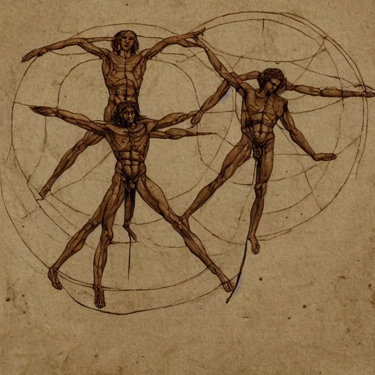 Image similar to Vitruvian Man in real life doing cartwheels, 8k resolution, ultrarealistic