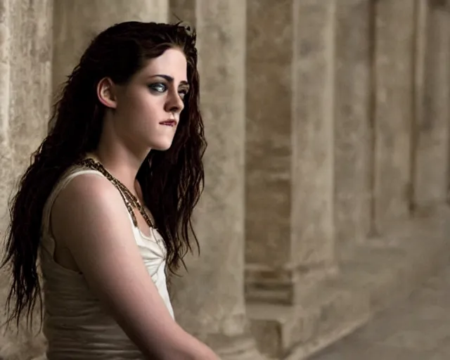 Image similar to kristen stewart as hypatia of alexandria, photograph, realistic