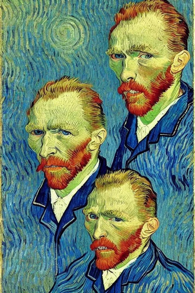 Prompt: vincent van gogh winking and smiling self - portrait