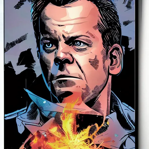 Image similar to Jack Bauer as a comic book hero fighting off evil, 4k, comic book cover