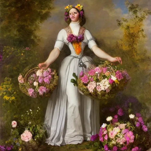 Image similar to flowers full human body, highly detailed photo in the style of Franz Xaver Winterhalter and Aetherpunk