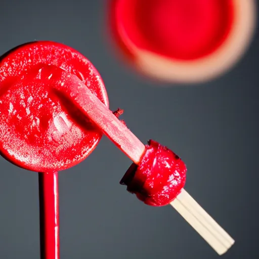 Image similar to extreme close up on an red lollipop, 120mm macro lens, detailed