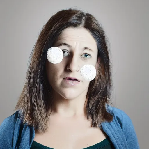 Prompt: portrait photo of woman with vortex marbles instead of eyes