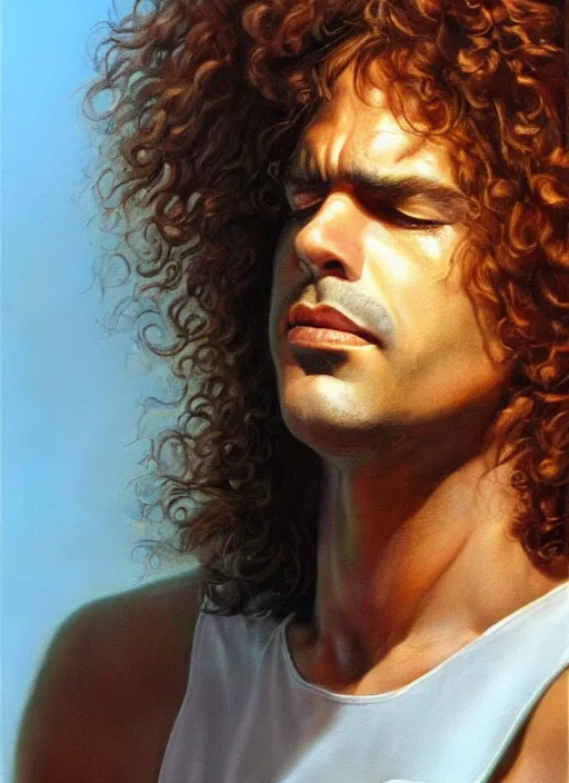 Prompt: a epic portrait of pat metheny, art by boris vallejo and greg danton and denys tsiperko, detailed, hyperrealism, artstation