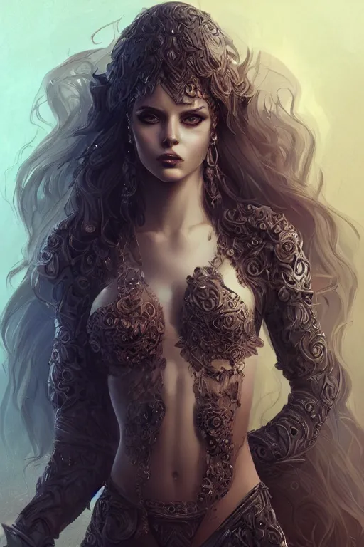 Image similar to full body portrait of sensual dark priestess, gorgeous, amazing, elegant, intricate, highly detailed, digital painting, artstation, concept art, sharp focus, illustration, art by Ross tran