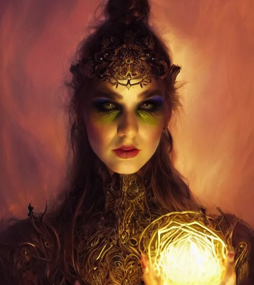 Image similar to lightpainting, diffuse lighting, fantasy, intricate wiccan facial lightpainting, elegant light, highly detailed, lifelike, photorealistic, digital painting, artstation, concept art, smooth, sharp focus, art by john collier, albert aublet, krenz cushart, artem demura, michael bosanko