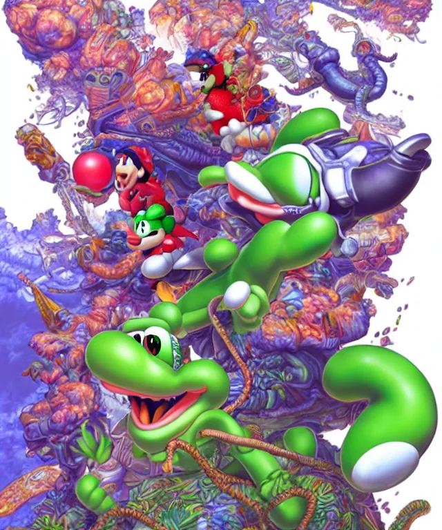 Image similar to yoshi, highly detailed digital illustration, by ross tran, hirohiko araki, koyoharu gotouge