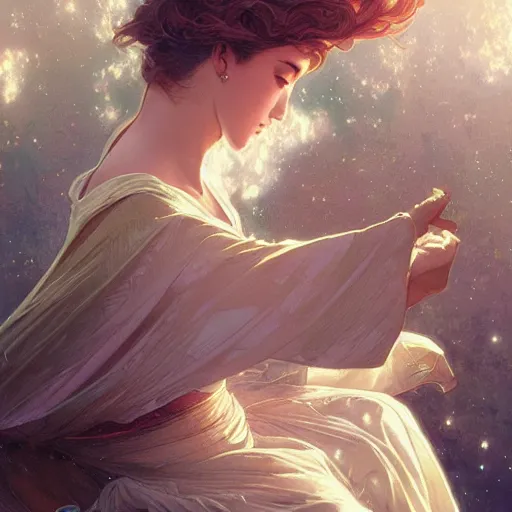 Image similar to Moon in the background, intricate, elegant, highly detailed, digital painting, artstation, concept art, smooth, sharp focus, illustration, art by artgerm and greg rutkowski and alphonse mucha