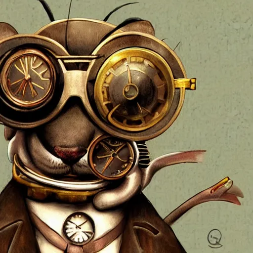 Prompt: a rat with steampunk googles, by Qian Xuan