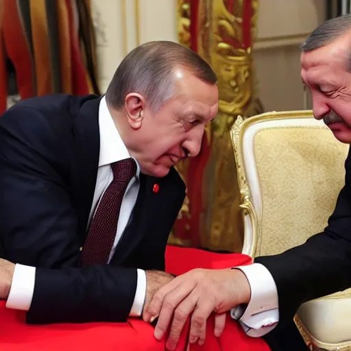 Prompt: putin french kissing erdogan