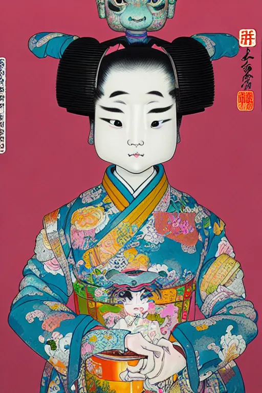 Image similar to full view, from a distance, of anthropomorphic trashcan from the qing dynasty, style of yoshii chie and hikari shimoda and martine johanna, highly detailed