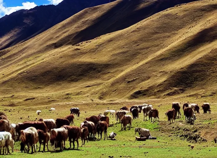 Image similar to beautiful Peruvian Andean landscape with herd animals