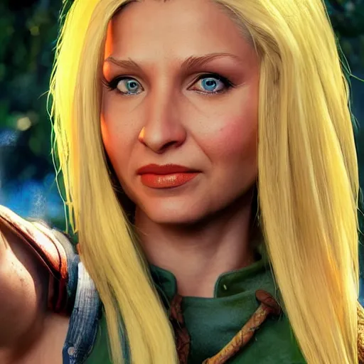 Image similar to phoebe buffay as cammy street fighter, long blonde hair, ultra realistic, concept art, intricate details, highly detailed, photorealistic, octane render, 8 k, unreal engine, art by frank frazetta, simon bisley, brom