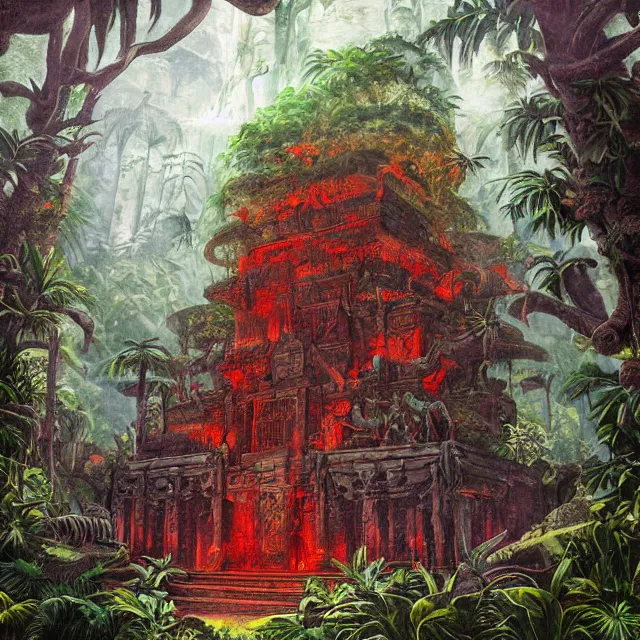 Image similar to blood temple in a jungle painting