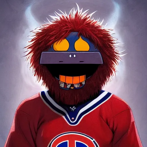 Image similar to anime Portrait of Youppi the Habs Montreal Canadiens Mascot as a very cute powerful and friendly pokemon, highly detailed anime, high evolution, 1990s, legendary, smooth, sharp focus, dynamic lighting, intricate, trending on ArtStation, illustration pokemon, art by WLOP