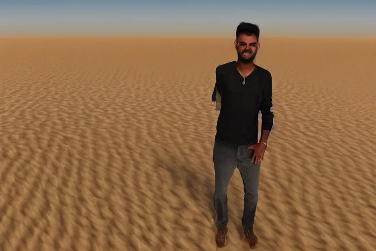 Image similar to detailed photo of wanderer found oaziz in desert, photorealistic