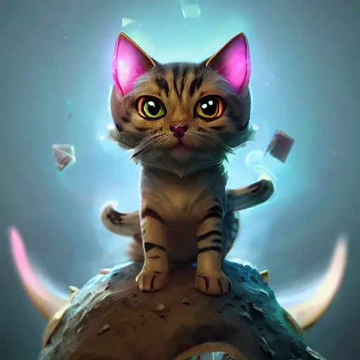 Image similar to super cute fantasy cat warrior 3D concept art by beeple by Raffaello Sanzi and Chao Teng Zhao, anthropomorphic glowing effect, ornate, dynamic, centered, sharp focus, beautiful detailed, face very realistic, Game Art, hyper detailed, no background, cartoon, cinematic, raytrace, Trend on artstation, C4D