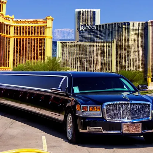 Prompt: limousine rolling up to ceasers las vegas