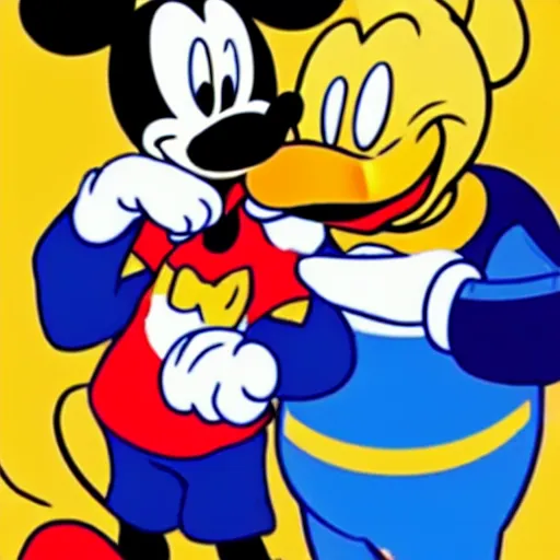 Image similar to mickey mouse smoking a cigar with donald duck after a long day