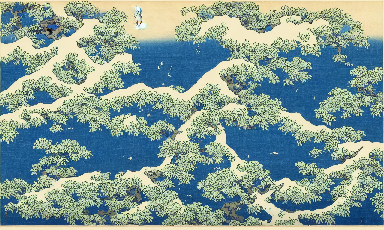 Image similar to hervey bay, painting by hokusai