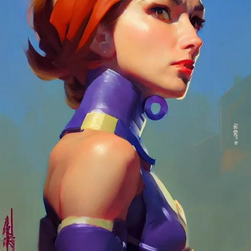 Image similar to greg manchess portrait painting of abigail shapiro as overwatch character, medium shot, asymmetrical, profile picture, organic painting, sunny day, matte painting, bold shapes, hard edges, street art, trending on artstation, by huang guangjian and gil elvgren and sachin teng