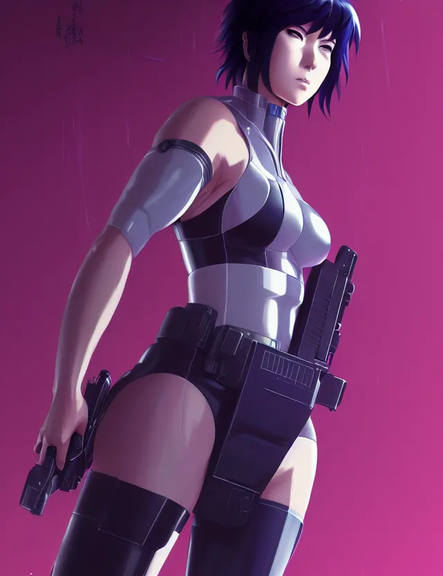 Image similar to a fullbody portrait of motoko kusanagi the major ghost in the shell : : stand alone complex, under repairs, maintenance : : by ilya kuvshinov, rossdraws, artgerm, sola digital arts, anti aliasing, raytracing : :