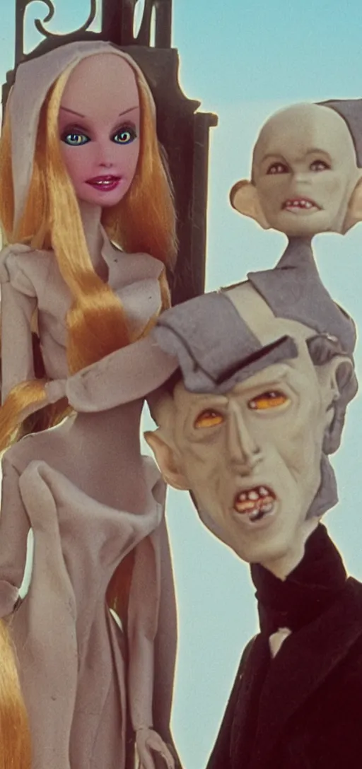 Image similar to Nosferatu and Barbie on vacation