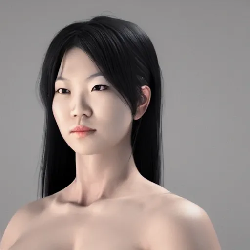 Prompt: muscular japanese woman potrait painting, octane render