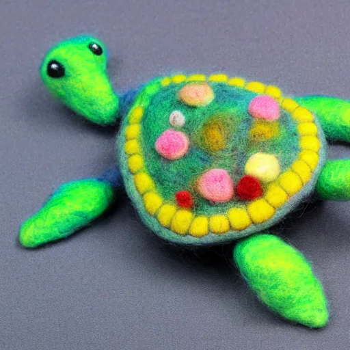 Image similar to a needle felted sea turtle, needle felting art.