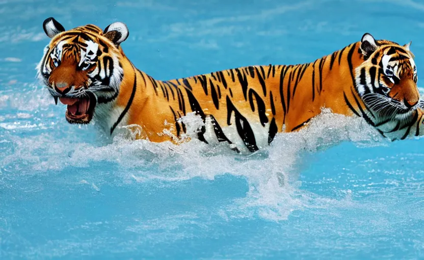 Prompt: a tiger swimming in the olympic games