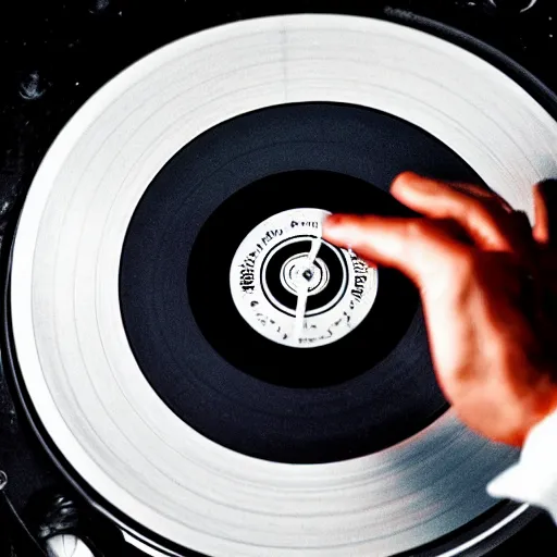 Image similar to devil dj with hand on record spinning