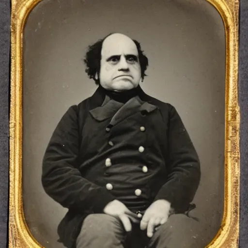 Image similar to 1862 portrait photograph, Danny DeVito in a Confederate general's uniform