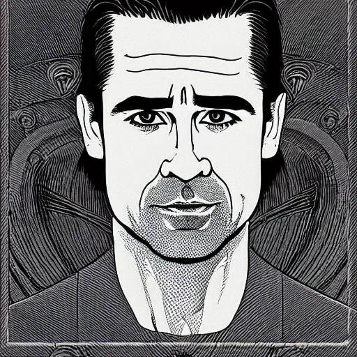 Image similar to “ colin farrell retro minimalist portrait by jean giraud, moebius starwatcher, high detail, intricate linework, sharp, smooth face, colors, comic, 8 k ”