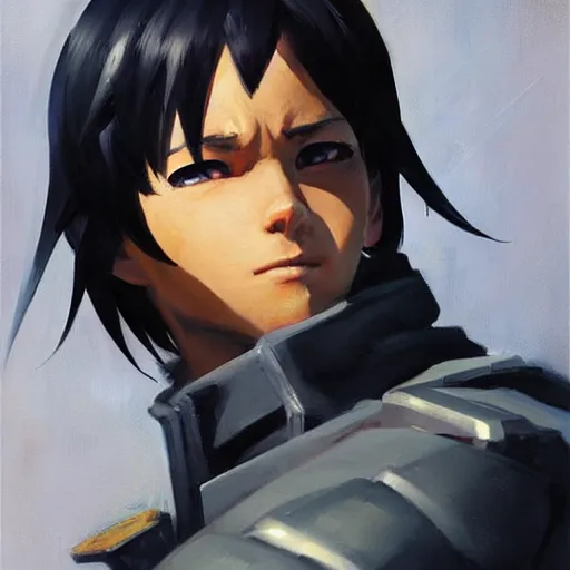 Image similar to greg manchess portrait painting of kirito as overwatch character, medium shot, asymmetrical, profile picture, organic painting, sunny day, matte painting, bold shapes, hard edges, street art, trending on artstation, by huang guangjian and gil elvgren and sachin teng