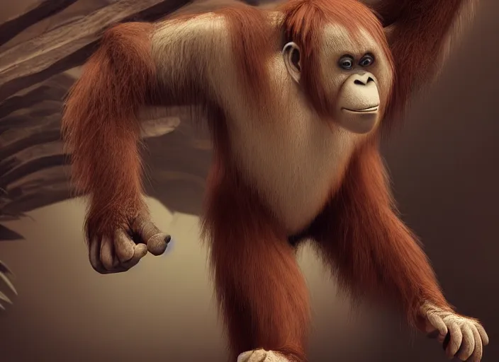 Image similar to peaceful looking m orangutan. japanese monk character, scary, gruffness, interesting 3 d character concept by square enix, in the style of league of legends, hyper detailed, cinematic, final fantasy, character concept, ray tracing, fur details, maya, c 4 d, artstation