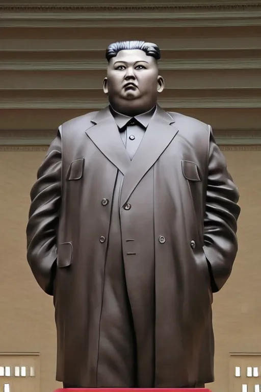 Image similar to a gigantic statue of kim jong un standing instead of state of liberty, excited americans, symmetry, awesome exposition, very detailed, highly accurate, 8 k