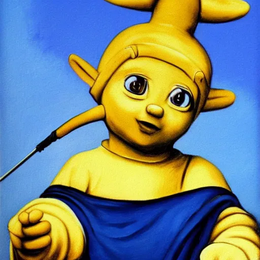 Prompt: painting of the teletubbies with the pearl earring, in the style of johannes vermeer