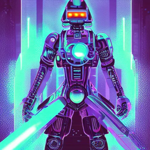 Image similar to a cybernetic warrior, cyberpunk, vapor wave