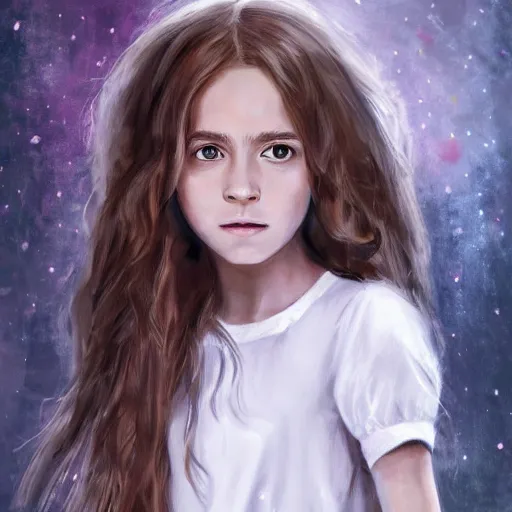 Prompt: Hermione Granger as a young girl in white dress art drawn in art style of WLOP full HD 4K highest quality realistic beautiful gorgeous natural WLOP artist painting