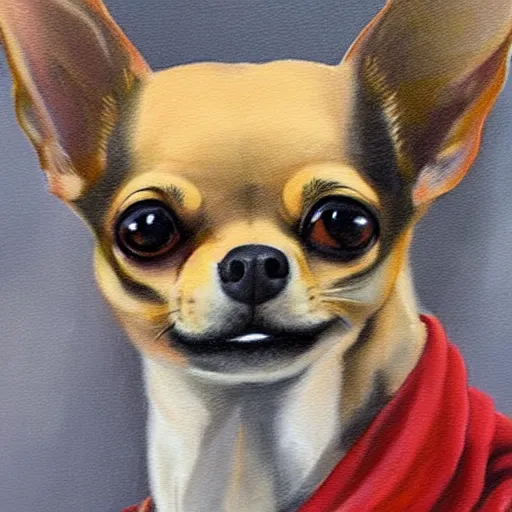 Image similar to a painting of a chihuahua smoking weed in an office