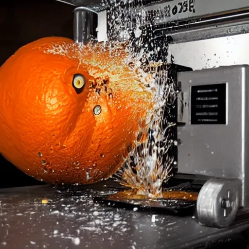 Image similar to the annoying orange getting crushed under a hydraulic press