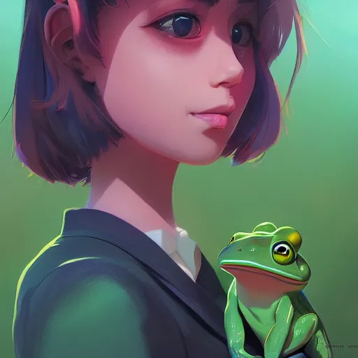 Prompt: portrait of a frog, field background, rich vivid colors, ambient lighting, dynamic lighting, 4k, HQ, official media, Makoto Shinkai, Ilya kuvshinov, Lois van baarle, rossdraws, detailed, trending on artstation