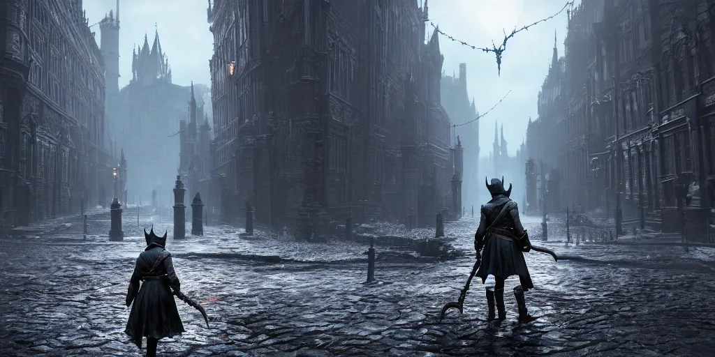 Image similar to bloodborne city street 8 k