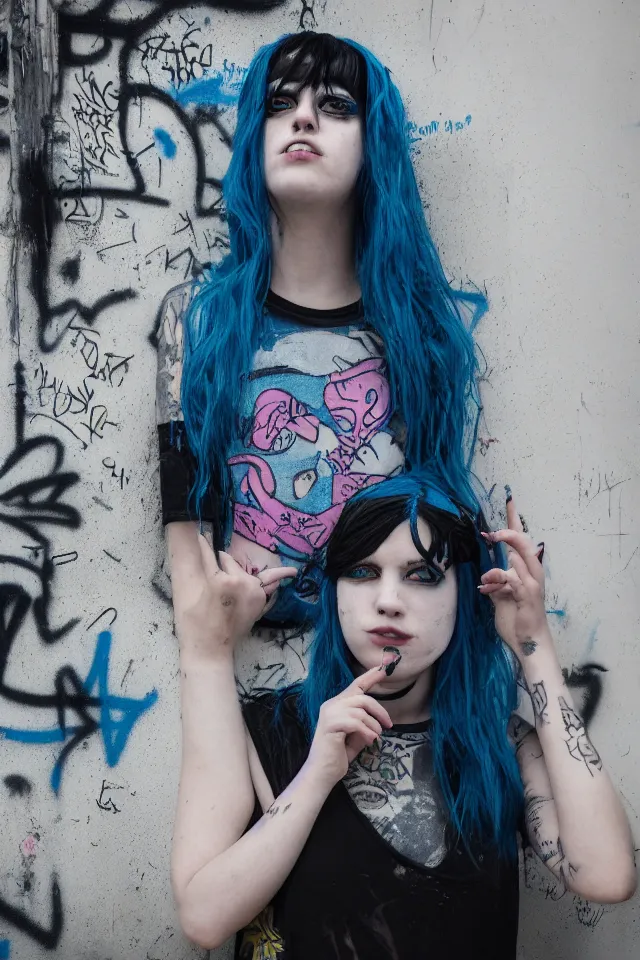 Grunge Girl Emo Wavy Lush Layered Y2K Hair Blue