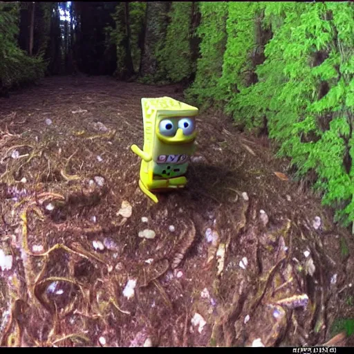 Image similar to trail cam footage of SpongeBob squarepants